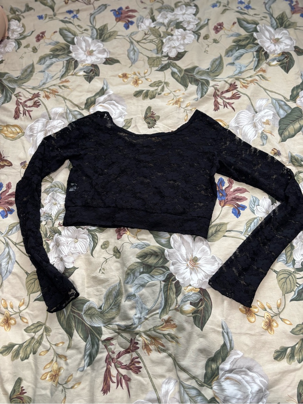 Black Lace Long Sleeve Crop Top